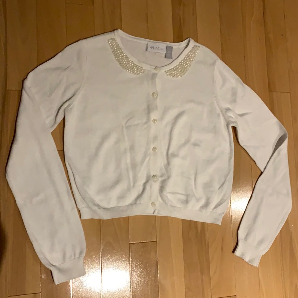 NWOT/New Girl’s Children’s Place White Pearl Knit Button Up Cardigan-size16